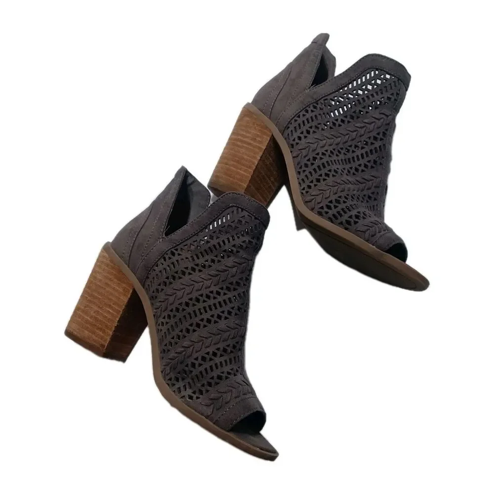 Steve Madden  Gray Perforated Cutout Open Toe Booties Women's Size 6